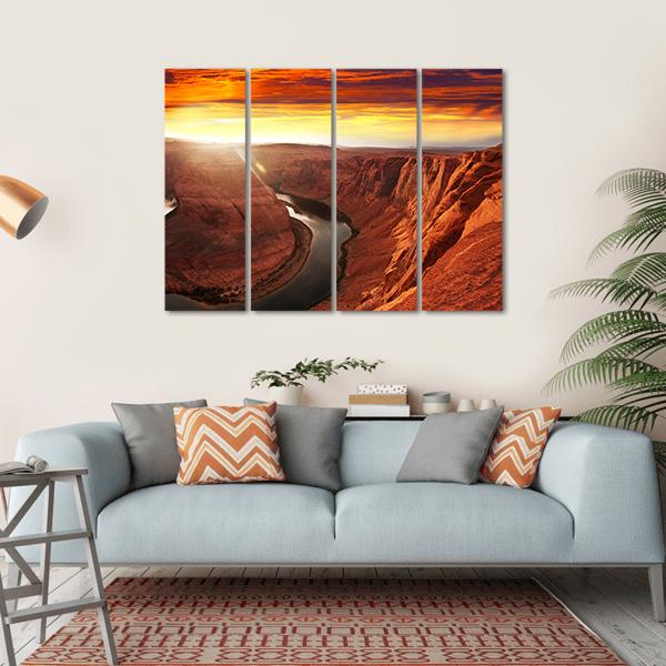 Horseshoe Bend At Sunset Canvas Wall Art-4 Horizontal-Gallery Wrap-34" x 24"-Tiaracle