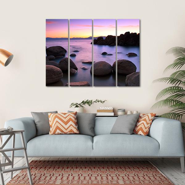 Sunset Over Lake Tahoe Canvas Wall Art-4 Horizontal-Gallery Wrap-34" x 24"-Tiaracle