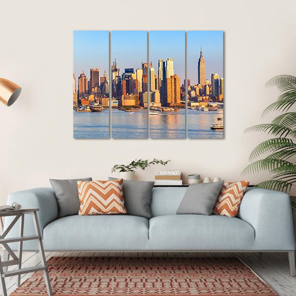 Panoramic View Of Manhattan Canvas Wall Art-4 Horizontal-Gallery Wrap-34" x 24"-Tiaracle
