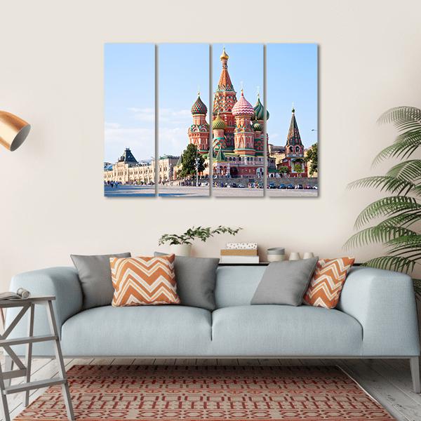 Red Square With Vasilevsky Descent In Moscow Canvas Wall Art-4 Horizontal-Gallery Wrap-34" x 24"-Tiaracle