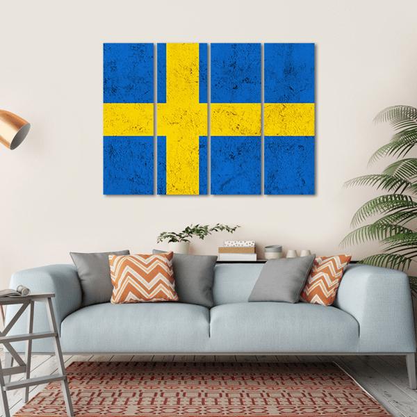 Weathered Swedish Flag Canvas Wall Art-4 Horizontal-Gallery Wrap-34" x 24"-Tiaracle