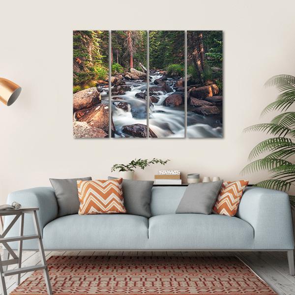 Dreamy Mountain Stream Canvas Wall Art-4 Horizontal-Gallery Wrap-34" x 24"-Tiaracle