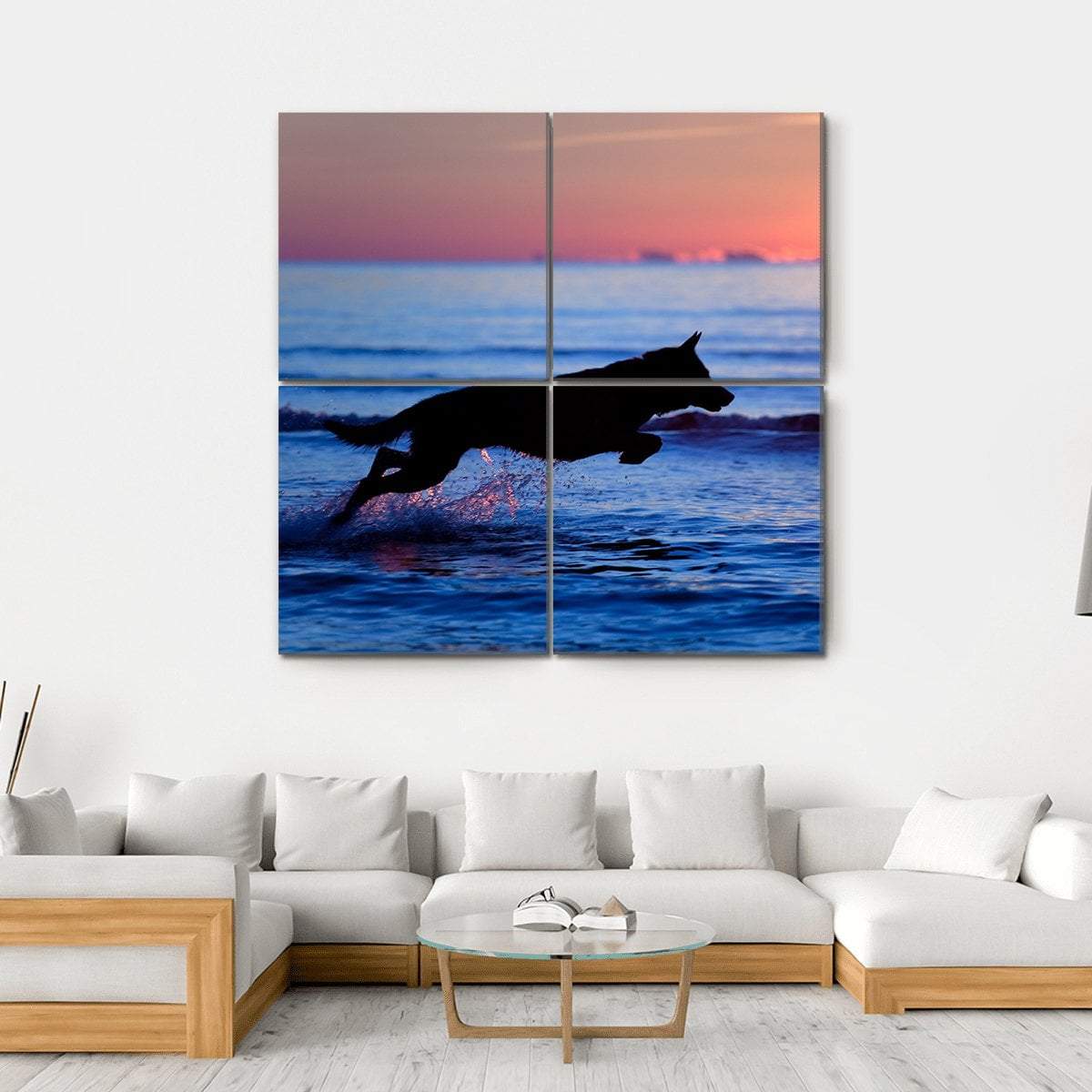 Dog Running On Beach Canvas Wall Art-4 Square-Gallery Wrap-17" x 17"-Tiaracle