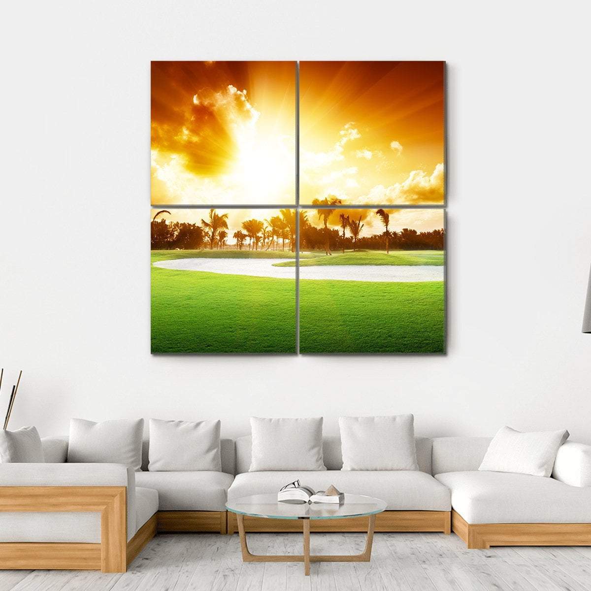 Sunset On Golf Field Canvas Wall Art-4 Square-Gallery Wrap-17" x 17"-Tiaracle