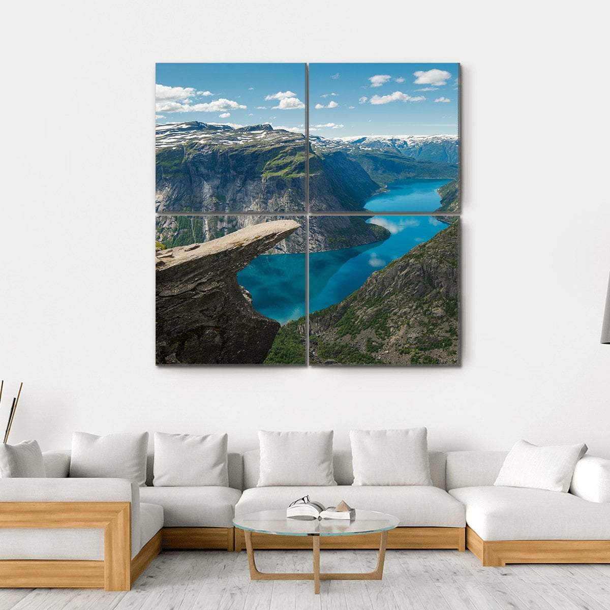 Trolltunga Rock Formation Canvas Wall Art-4 Square-Gallery Wrap-17" x 17"-Tiaracle