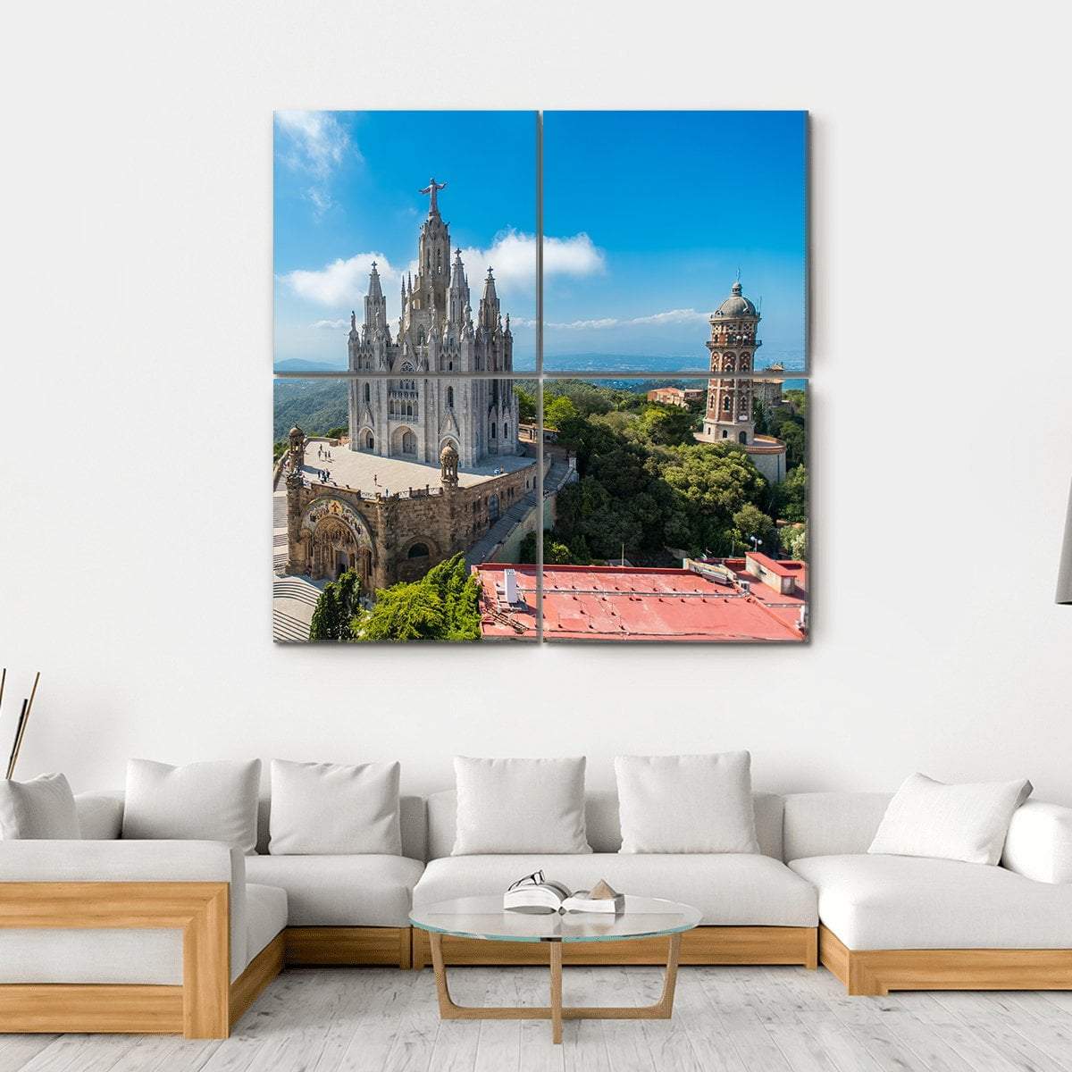 Tibidabo Church On Mountain Canvas Wall Art-4 Square-Gallery Wrap-17" x 17"-Tiaracle