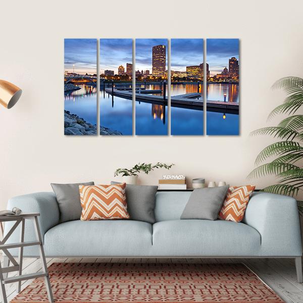 Milwaukee Skyline & City Canvas Wall Art-5 Horizontal-Gallery Wrap-22" x 12"-Tiaracle