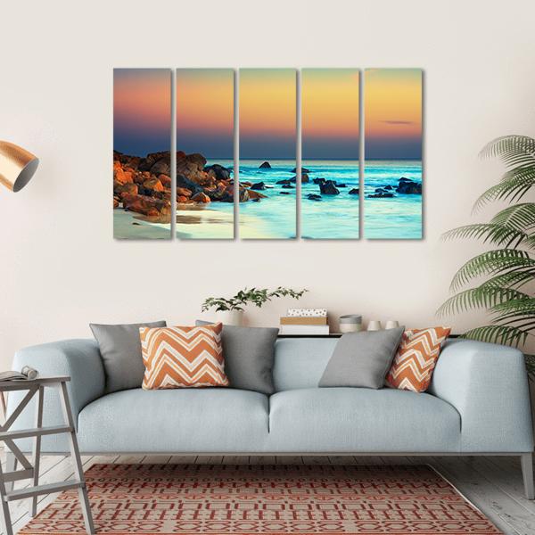 Sunset Over Blue Sea Canvas Wall Art-5 Horizontal-Gallery Wrap-22" x 12"-Tiaracle