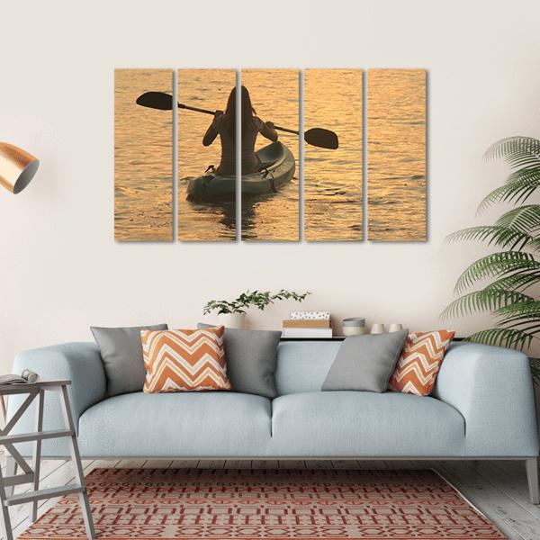 Kayaking At Sunrise Canvas Wall Art-5 Horizontal-Gallery Wrap-22" x 12"-Tiaracle