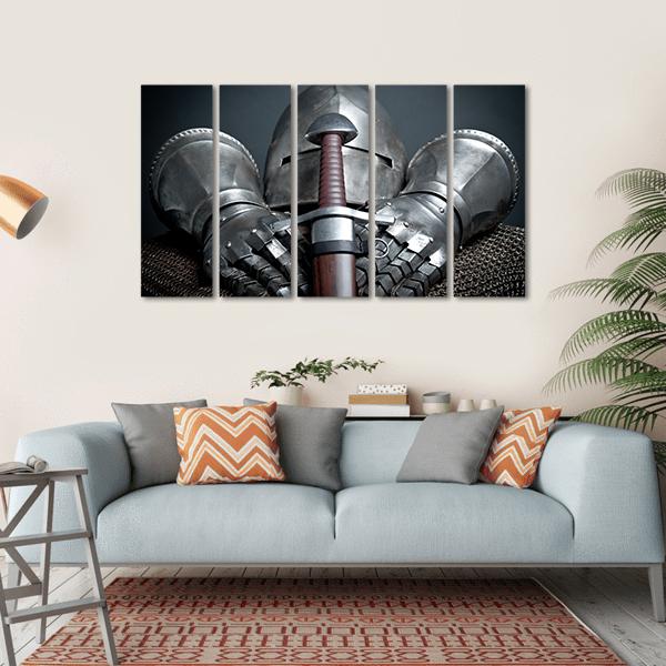 Helmet Gloves & Sword Canvas Wall Art-5 Horizontal-Gallery Wrap-22" x 12"-Tiaracle