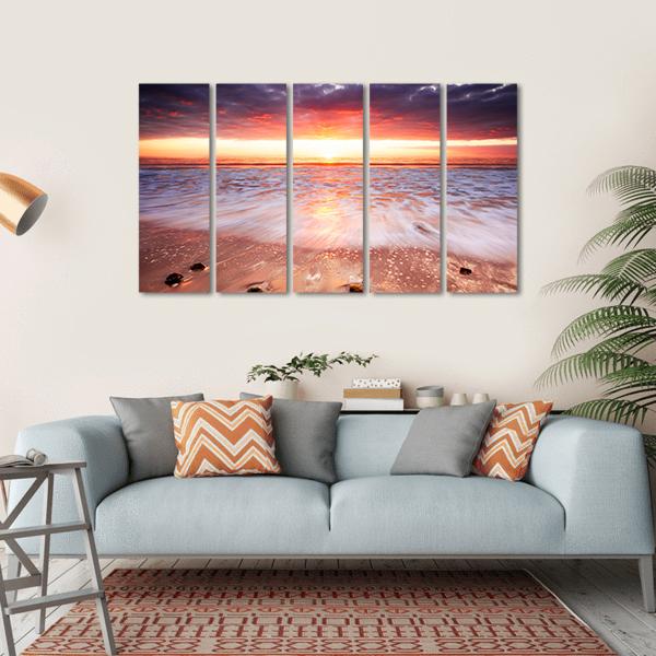 Glorious Sunset Up The Surf Canvas Wall Art-5 Horizontal-Gallery Wrap-22" x 12"-Tiaracle