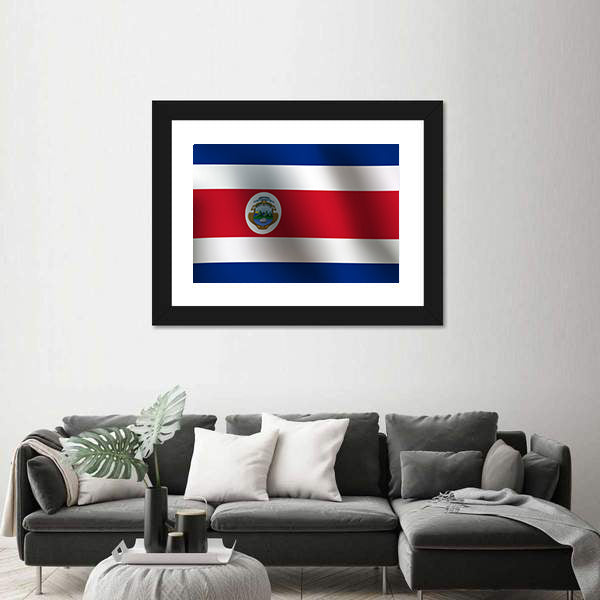 Costa Rican Flag with Coat of Arms Canvas Wall Art
