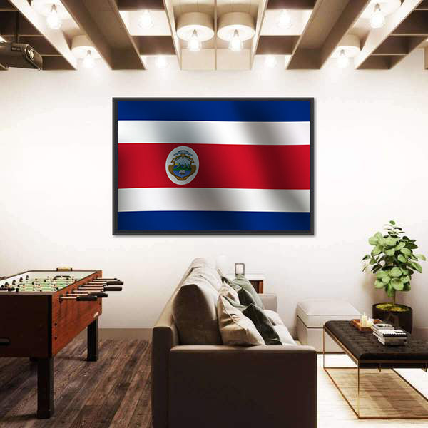 Costa Rican Flag with Coat of Arms Canvas Wall Art
