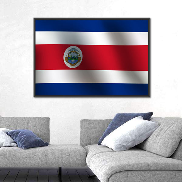 Costa Rican Flag with Coat of Arms Canvas Wall Art