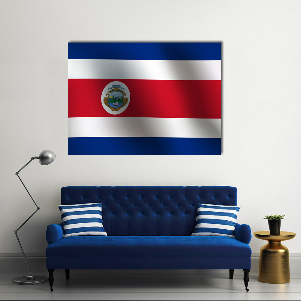 Costa Rican Flag with Coat of Arms Canvas Wall Art