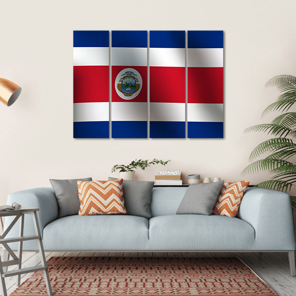 Costa Rican Flag with Coat of Arms Canvas Wall Art
