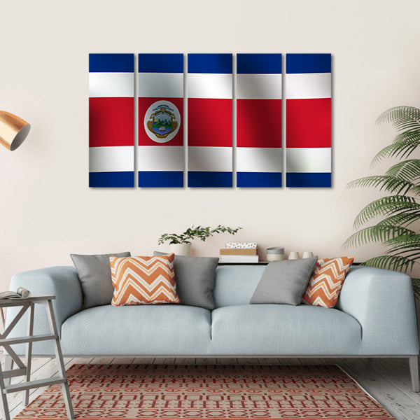 Costa Rican Flag with Coat of Arms Canvas Wall Art