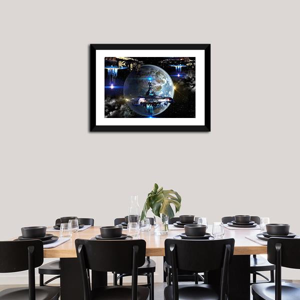 Alien Spaceship Moving Near Earth Canvas Wall Art-5 Horizontal-Gallery Wrap-22" x 12"-Tiaracle