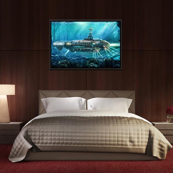 Alien Submarine In Sea Canvas Wall Art-5 Horizontal-Gallery Wrap-22" x 12"-Tiaracle