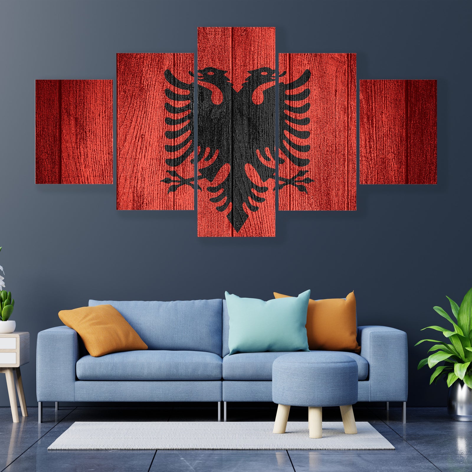 Albanian Flag on Wooden Planks Canvas Wall Art