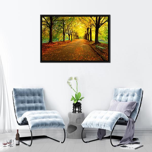 Autumn In City Park Canvas Wall Art-1 Piece-Floating Frame-24" x 16"-Tiaracle