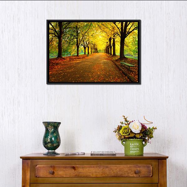 Autumn In City Park Canvas Wall Art-3 Horizontal-Gallery Wrap-25" x 16"-Tiaracle