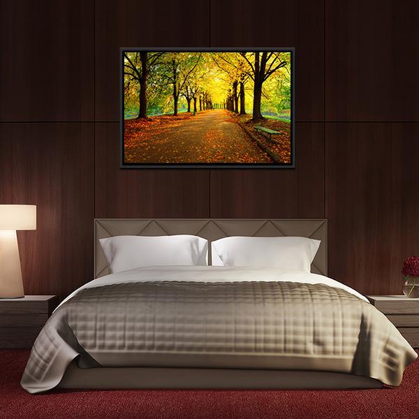 Autumn In City Park Canvas Wall Art-3 Horizontal-Gallery Wrap-25" x 16"-Tiaracle
