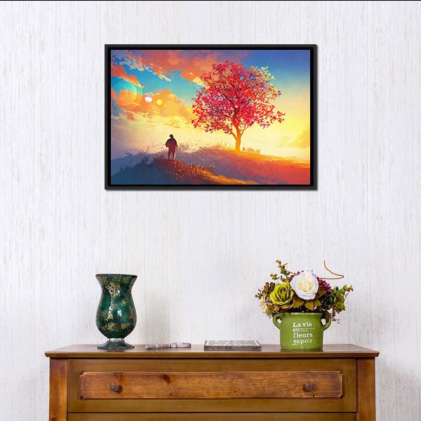 Autumn Landscape With Alone Tree Canvas Wall Art-3 Horizontal-Gallery Wrap-25" x 16"-Tiaracle