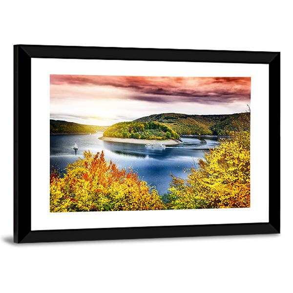 Autumn Landscape With Sunset Canvas Wall Art-1 Piece-Framed Print-20" x 16"-Tiaracle