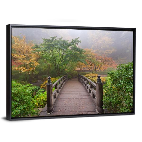 Autumn Moon Bridge Canvas Wall Art-3 Horizontal-Gallery Wrap-25" x 16"-Tiaracle