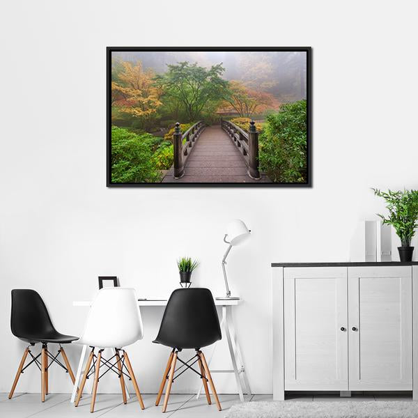 Autumn Moon Bridge Canvas Wall Art-3 Horizontal-Gallery Wrap-25" x 16"-Tiaracle