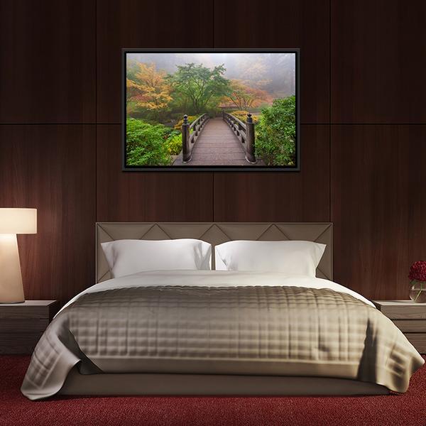 Autumn Moon Bridge Canvas Wall Art-3 Horizontal-Gallery Wrap-25" x 16"-Tiaracle