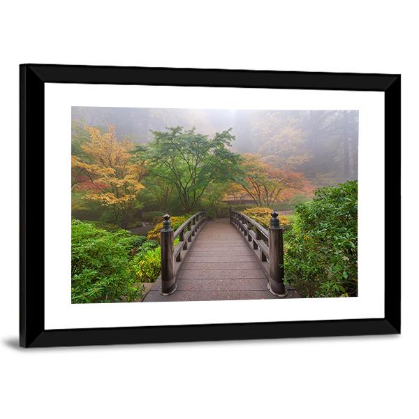 Autumn Moon Bridge Canvas Wall Art-3 Horizontal-Gallery Wrap-25" x 16"-Tiaracle