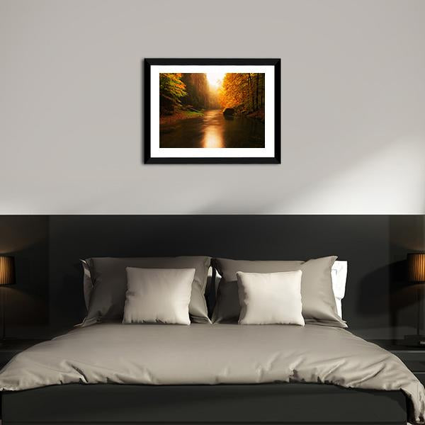 Autumn Mountain River Canvas Wall Art-3 Horizontal-Gallery Wrap-25" x 16"-Tiaracle