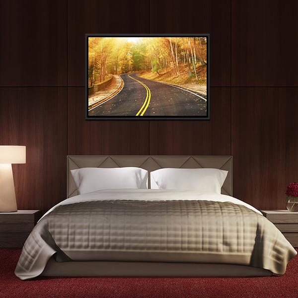 Autumn Scene With Road Canvas Wall Art-5 Horizontal-Gallery Wrap-22" x 12"-Tiaracle