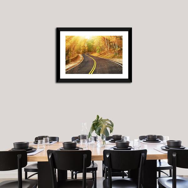 Autumn Scene With Road Canvas Wall Art-5 Horizontal-Gallery Wrap-22" x 12"-Tiaracle