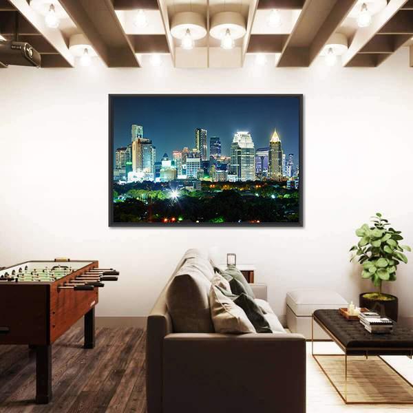 Bangkok City At Night Canvas Wall Art-5 Horizontal-Gallery Wrap-22" x 12"-Tiaracle