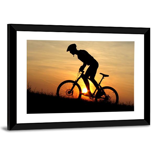 Biker Silhouette In Sunrise Canvas Wall Art-1 Piece-Framed Print-20" x 16"-Tiaracle