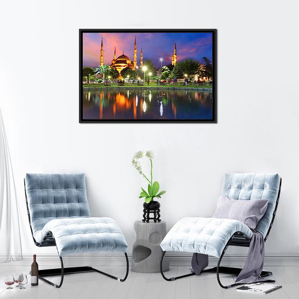 Blue Mosque At Night Canvas Wall Art-3 Horizontal-Gallery Wrap-25" x 16"-Tiaracle