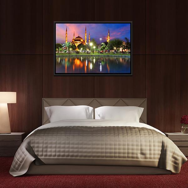 Blue Mosque At Night Canvas Wall Art-5 Horizontal-Gallery Wrap-22" x 12"-Tiaracle