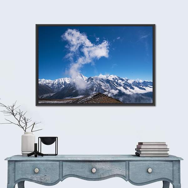 Blue Sky & Snow Mountain Canvas Wall Art-3 Horizontal-Gallery Wrap-25" x 16"-Tiaracle