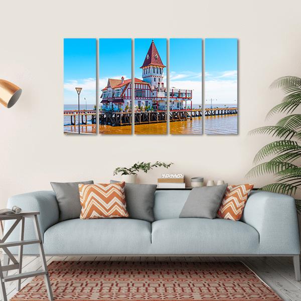 Building & Pier At Shore Canvas Wall Art-5 Horizontal-Gallery Wrap-22" x 12"-Tiaracle