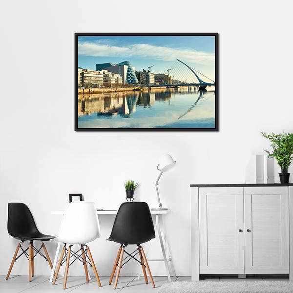 Buildings On Liffey River Canvas Wall Art-1 Piece-Floating Frame-24" x 16"-Tiaracle