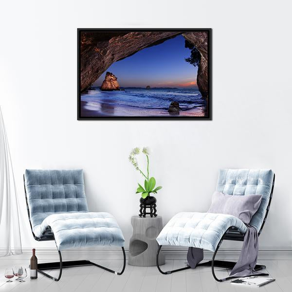 Cathedral Cove At Sunrise Canvas Wall Art-5 Horizontal-Gallery Wrap-22" x 12"-Tiaracle