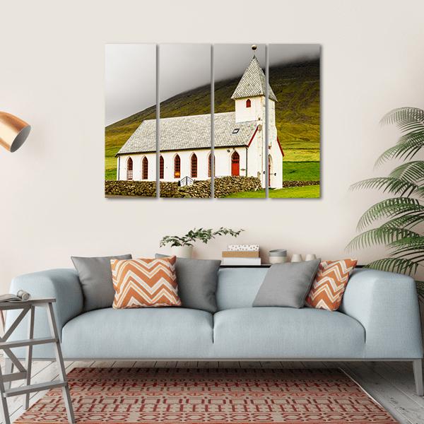 Church On Sandoy Denmark Canvas Wall Art-4 Horizontal-Gallery Wrap-34" x 24"-Tiaracle
