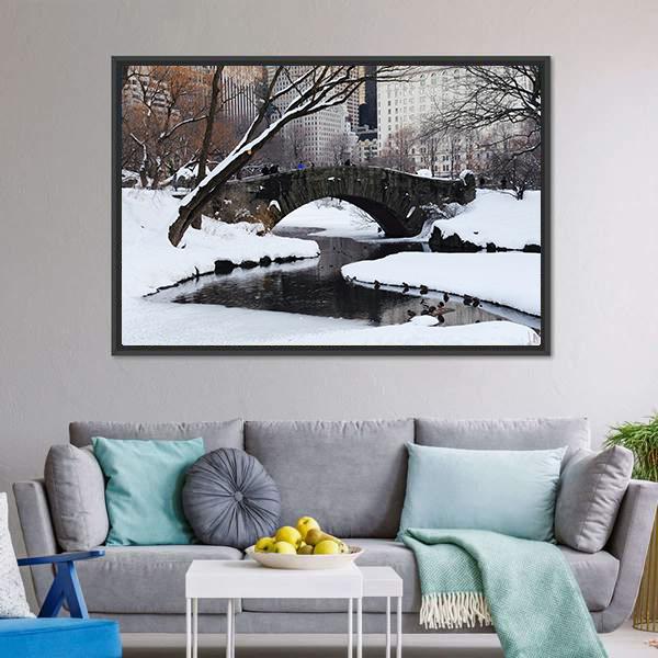 Gapstow Bridge In Snow Canvas Wall Art-5 Horizontal-Gallery Wrap-22" x 12"-Tiaracle