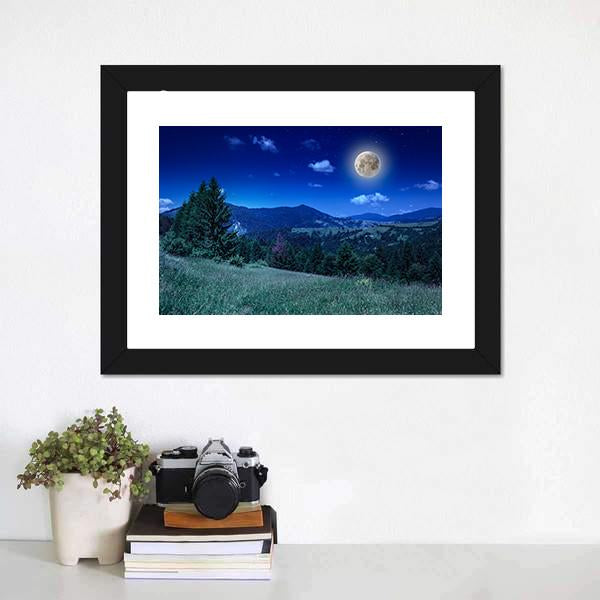 Green Meadow In Night Canvas Wall Art-3 Horizontal-Gallery Wrap-25" x 16"-Tiaracle