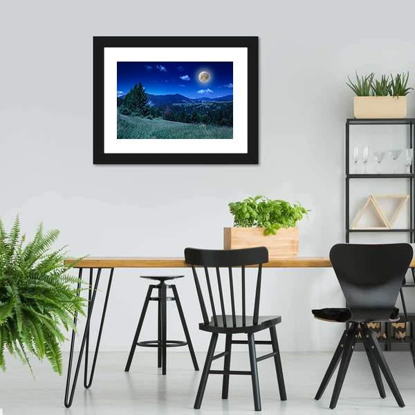 Green Meadow In Night Canvas Wall Art-3 Horizontal-Gallery Wrap-25" x 16"-Tiaracle