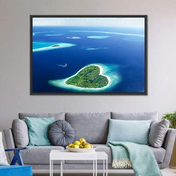 Heart Shaped Island Canvas Wall Art-3 Horizontal-Gallery Wrap-25" x 16"-Tiaracle