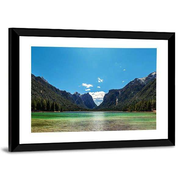 Lake In Dolomites Italy Canvas Wall Art-3 Horizontal-Gallery Wrap-25" x 16"-Tiaracle